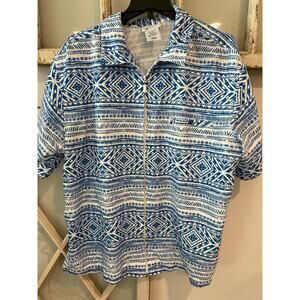 Irvine Park size large mens zip up top blue & white